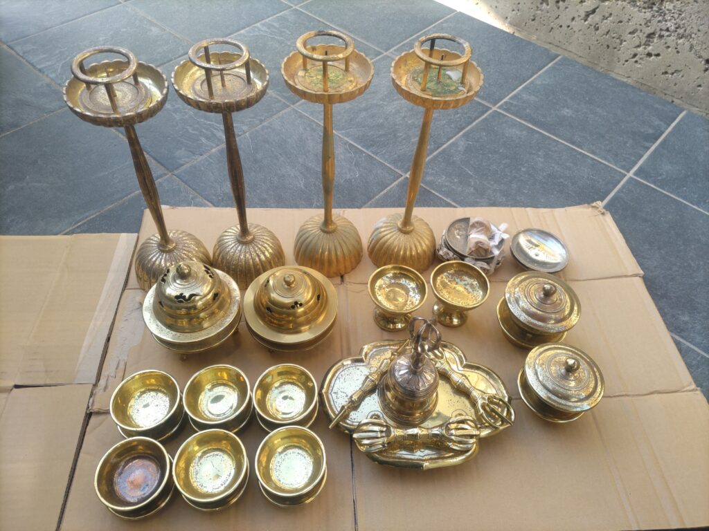 寺院用仏具 愛媛県仏具 松山市仏具 メッキ直し 仏具修理 仏具直し 仏具新調 密教法具 密教 真言宗 大壇 前具 前具一面器 セラミック加工