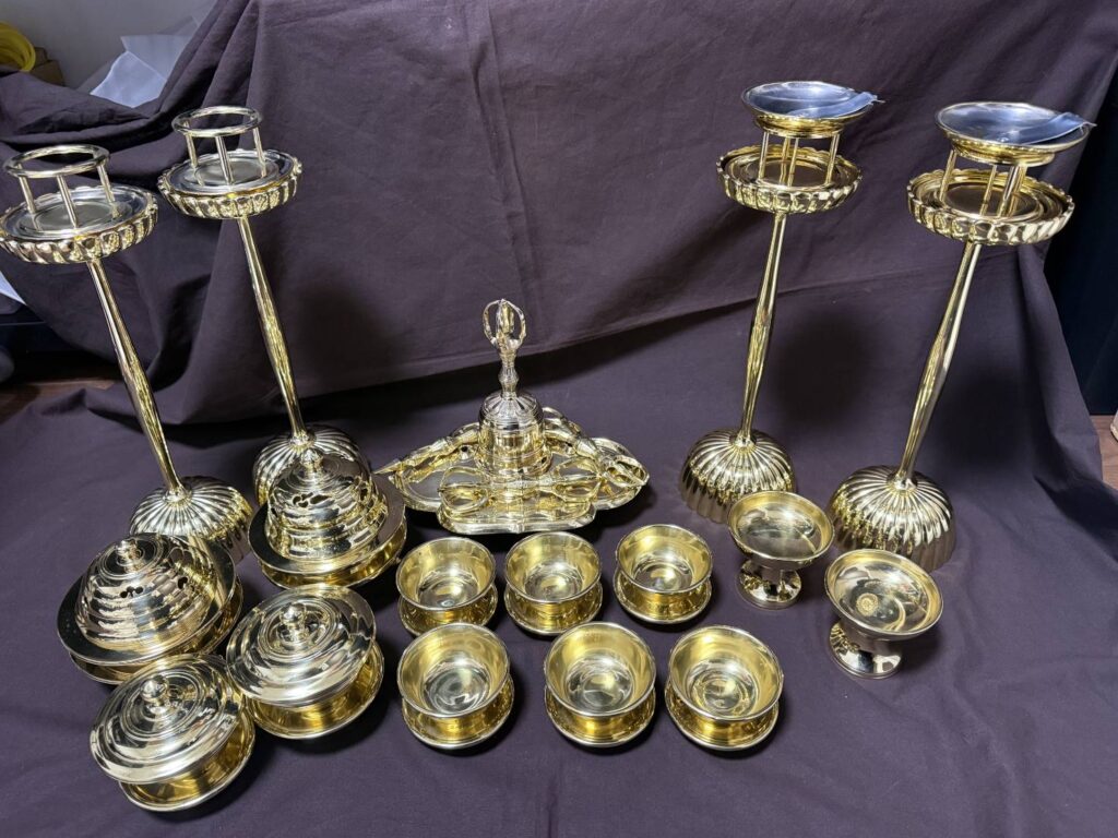 寺院用仏具 愛媛県仏具 松山市仏具 メッキ直し 仏具修理 仏具直し 仏具新調 密教法具 密教 真言宗 大壇 前具 前具一面器 セラミック加工